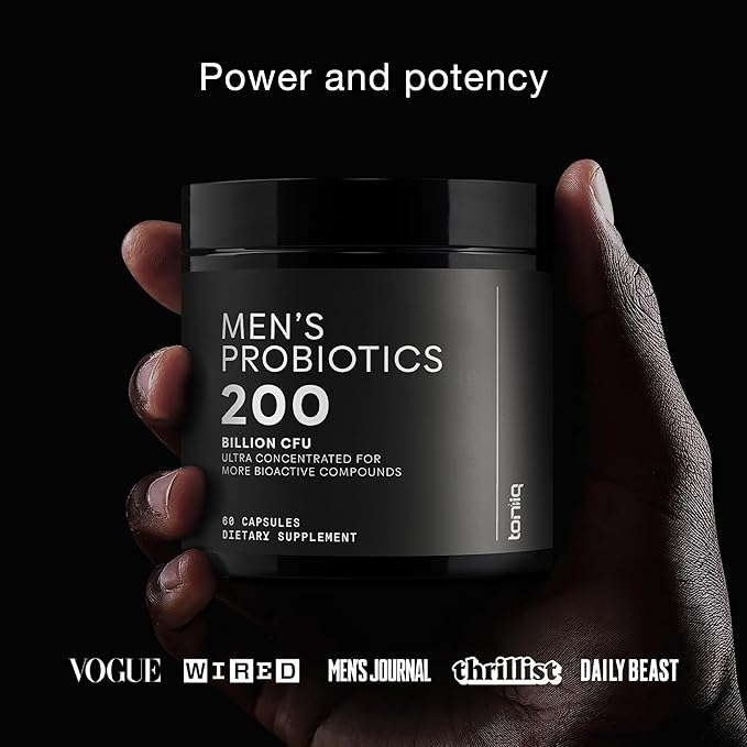 Toniiq Mens Probiotic with 20 Verified Strains – 200 Bilion CFU + 200mg FOS Prebiotic – Mens Probiotics for Gut Health - Cold-Chain & Delayed-Release – Lab-Tested Synbiotic Formula-SeraviaPure