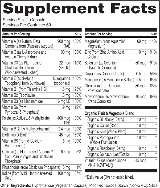 NATURELO One Daily Multivitamin for Women 50+ (Iron Free) - Menopause Support for Women Over 50 - Whole Food Supplement - Non-GMO - No Soy - 60 Capsules - 2 Month Supply-SeraviaPure