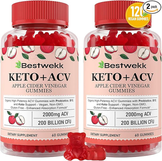 Apple Cider Vinegar Gummies, Max Strength 2000mg ACV Gummies with Probiotics, B12 and Keto Support, For Digestion, Metabolism, Detox, Gut & Immune Health, Gelatin-Free, Vegan & Non-GMO, 120 Gummies-SeraviaPure