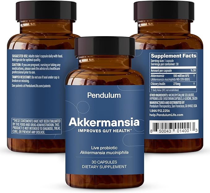 Pendulum Akkermansia Probiotic with Prebiotic Fiber - Increases GLP-1 Production, Delayed Release, Third-Party Tested, 100M AFU Live Strain for Gut Health for Men & Women (30 Capsules, 1-Pack)-SeraviaPure
