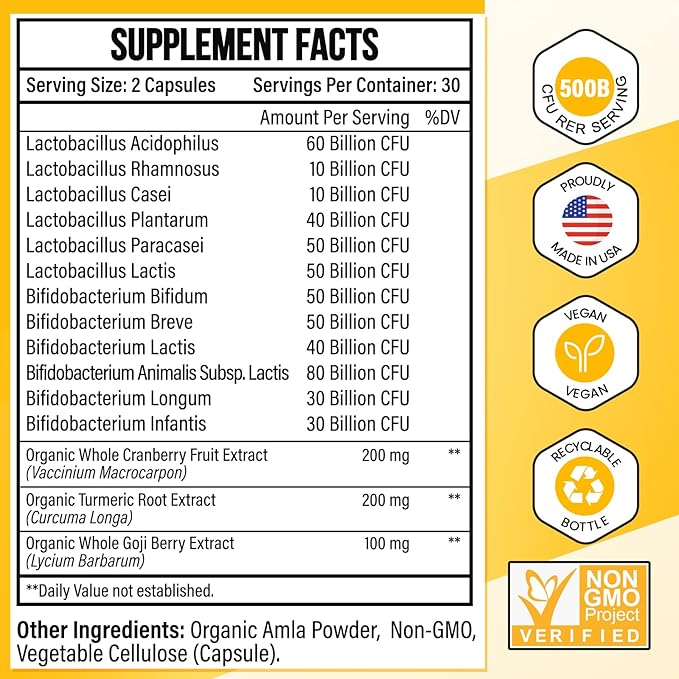 Probiotics for Men, 500 Billion CFU 12 Strains Mens Probiotic with Turmeric Cranberry & Goji, Gut Health for Men, Probiotics for Men Digestive Health, Bloating, Immune & Overall Health, 60-Day Supply-SeraviaPure