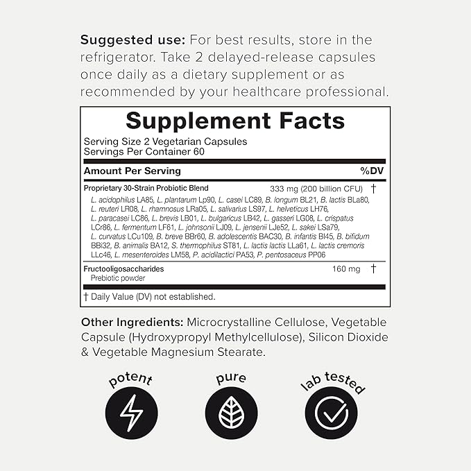 Toniiq 200 Billion CFU Probiotic Supplement 30 Verified Third-Party Tested Strains - Fully Shelf-Stable Probiotics Formula with Prebiotic Blend - Extended Release Capsules-SeraviaPure