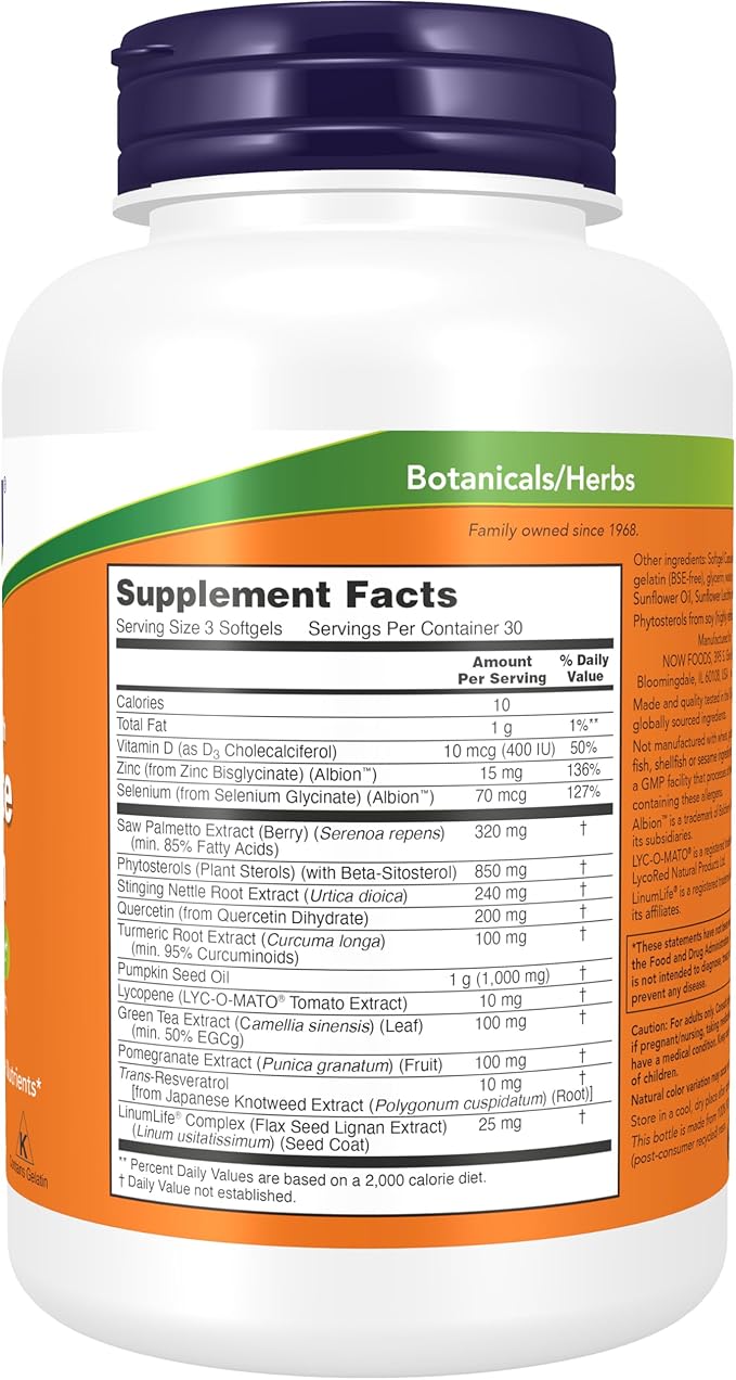 NOW Supplements, Prostate Health, Clinical Strength Saw Palmetto, Beta-Sitosterol & Lycopene, 90 Softgels-SeraviaPure