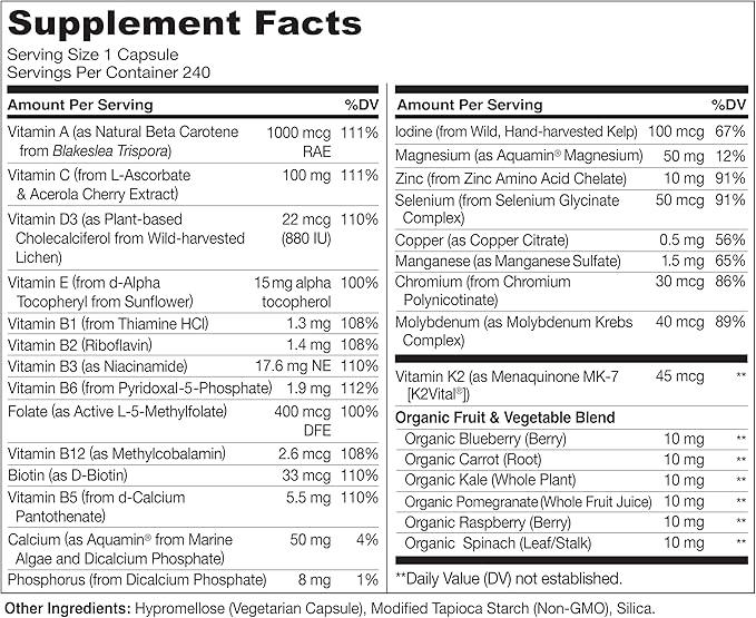 NATURELO Mens Multivitamins - One Daily Multivitamin for Men with Vitamins, Minerals & Organic Whole Foods, Boost Energy & Health, Non-GMO, 240 Vegetarian Capsules-SeraviaPure