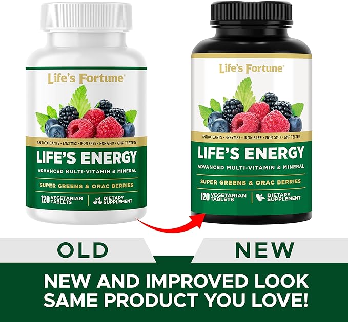 Life's Energy Advanced Daily Multivitamin for Men & Women, Energy & Immune Support Supplement with Super Greens - Antioxidants & Enzymes - Iron Free, Vegetarian, 120 Tablets by Life's Fortune-SeraviaPure