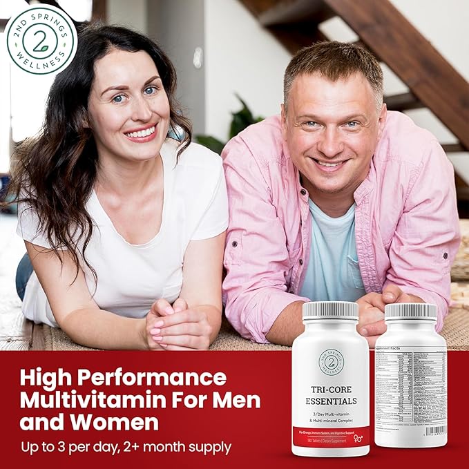 Tri-Core Essentials - 3 A Day Comprehensive Multivitamin Multimineral Complex with Probiotics, Prebiotics, Digestive Enzymes, Mushrooms, Adaptogens, and 45 Fruits and Vegetables - 180 Tablets-SeraviaPure