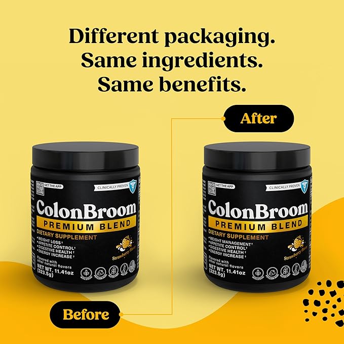 ColonBroom Premium Weight Management Supplement (Strawberry) - Colon Broom Psyllium Husk Fiber Powder Drink - Gluten Free, Non-GMO Colon Cleanse for Bloating Relief & Gut Health, 200 Servings