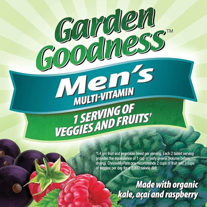 Nature's Way Alive! Garden Goodness Men's Multivitamin, One Serving of Veggies and Fruits**, High Potency B-Vitamins, 60 Tablets-SeraviaPure