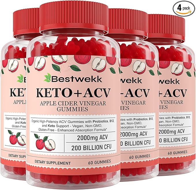 Apple Cider Vinegar Gummies, Max Strength 2000mg ACV Gummies with Probiotics, B12 and Keto, for Digestion, Metabolism, Gut & Immune Health, Gelatin-Free, Vegan & Non-GMO, 240 Gummies-SeraviaPure