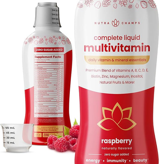 NutraChamps Complete Liquid Multivitamins | No Added Sugar | Liquid Vitamins for Women, Men & Kids | Vegan Liquid Vitamin Multimineral Supplement | Energy, Immunity & Beauty-SeraviaPure