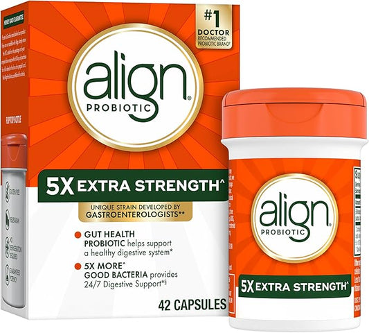 Align Probiotic Extra Strength, Probiotics for Women and Men, #1 Doctor Recommended Brand‡, 5X More Good Bacteria^ to Help Support a Healthy Digestive System*, 42 Capsules (Packaging May Vary)-SeraviaPure