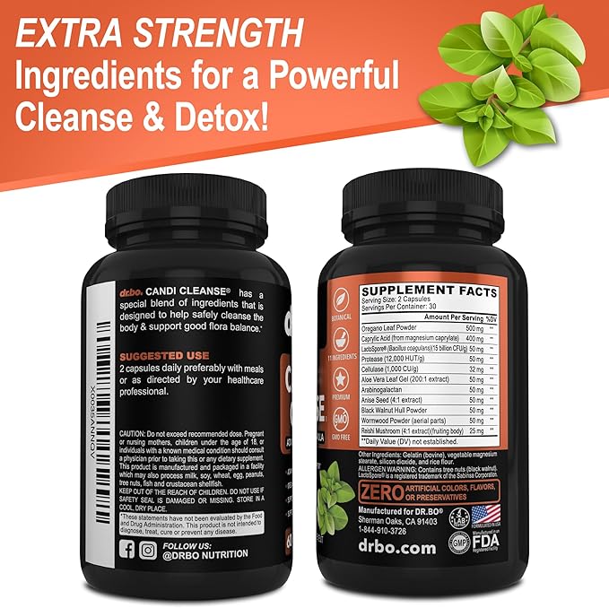 Candi Cleanse Support Supplement Pills - Anti Overgrowth Supplements for Women & Men - Extra Strength Balance Control Probiotic Complex Cleanser - Natural Oral Herbal Oregano & Caprylic Acid Capsules-SeraviaPure
