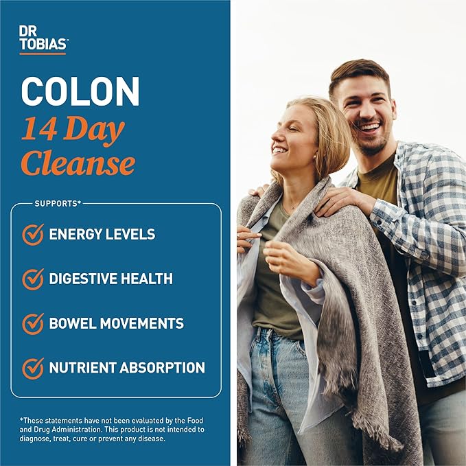 Dr. Tobias Colon 14 Day Cleanse, Advanced Gut Cleanse Detox for Women & Men with Cascara Sagrada, Psyllium Husk, Senna Leaf & Probiotics, Non-GMO Colon Cleanse, 28 Capsules 1-2 Daily-SeraviaPure