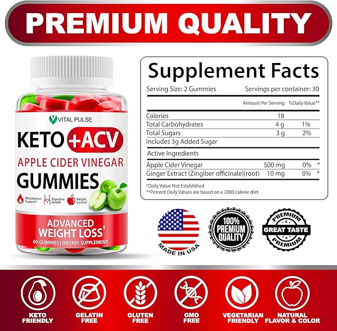 Keto ACV Gummies Advanced Weight Loss - ACV Keto Gummies for Weight Loss Gummy Supplement for Women and Men - Detox - Apple Cider Vinegar - Apple Flavor-SeraviaPure
