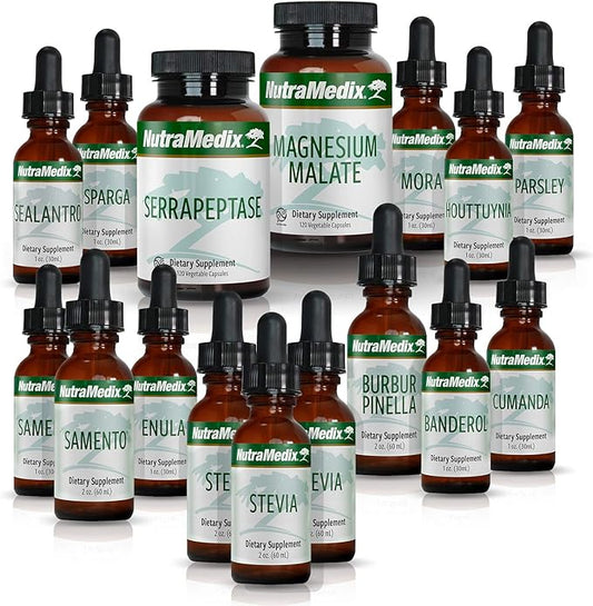 NutraMedix Cowden Support Program Month 9 - Bioavailable Herbal Detox Protocol Including Banderol, Burbur-Pinella, Parsley. Samento Cat's Claw Tincture, Serrapeptase, Magnesium & More (16 Piece Set)-SeraviaPure