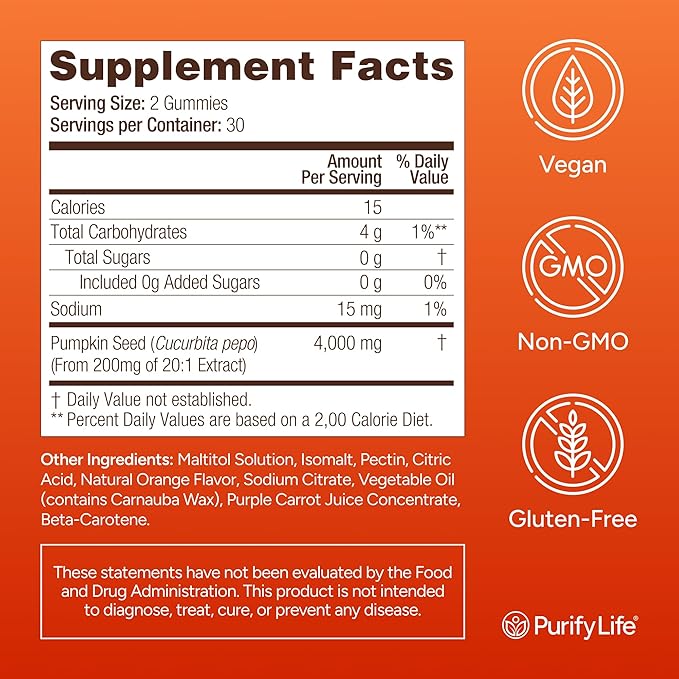 Sugar-Free Pumpkin Seed Oil Gummies (4,000mg/serving) Pumpkin Seed Oil for Hair Growth, Youthful Skin, Prostate Health, Immune & Urinary Tract Support-Natural Source of Essential Fatty Acids-60 Chews-SeraviaPure