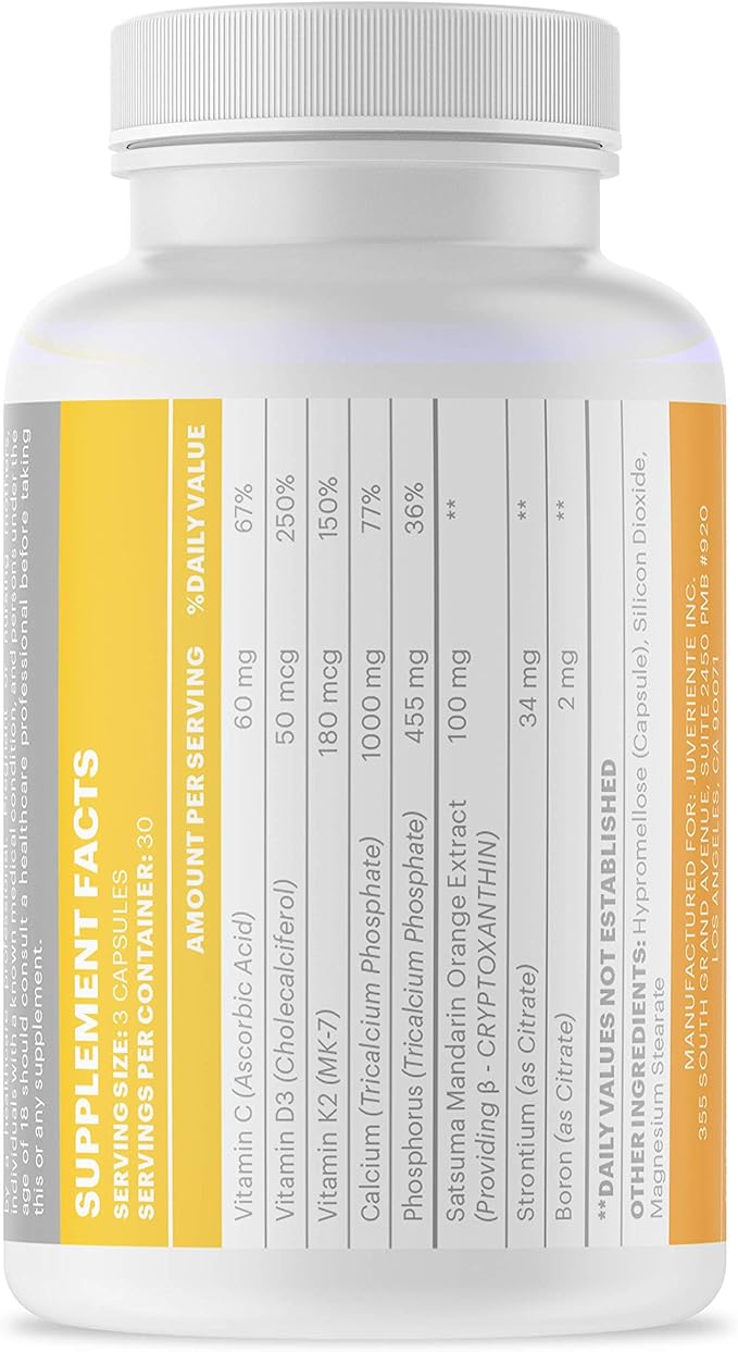 Juveriente Bone Strength Complex/A Dietary Therapy of a Japanese Traditional Fruit, Packed with Vitamin C, D3, K2, Calcium, Phosphorus, Food Grade Strontium and Boron / 90 Capsules for 30 Days-SeraviaPure