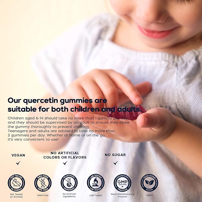 (2 Pack) Quercetin Gummies with Bromelain Zinc Elderberry Vitamin C D3 K2, Quercetin 1000mg Supplement with Bromelain 500mg for Cardiovascular, Immune System & Allergy, Vegan Gummy for Adult & Kid-SeraviaPure