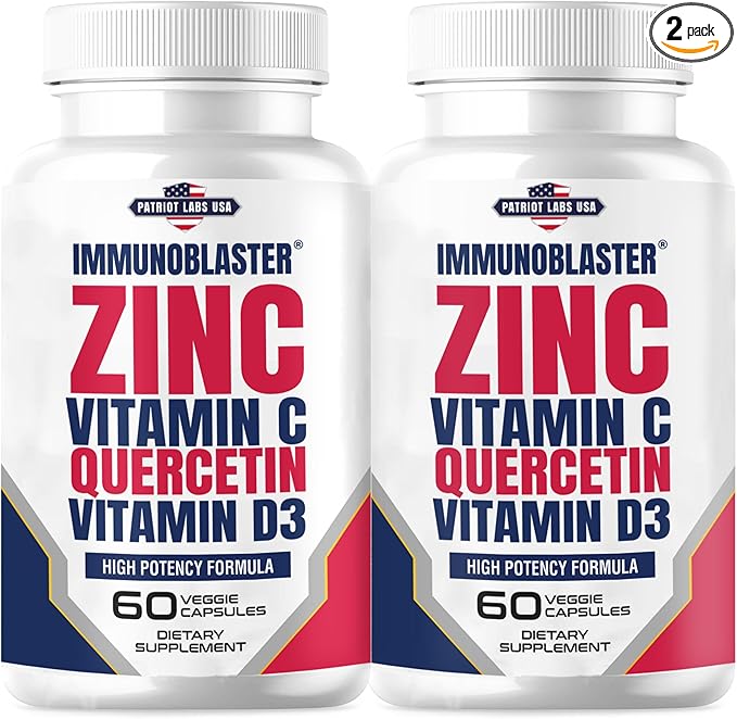 (2 Pack) ImmunoBlaster Zinc Quercetin 500mg with Vitamin D and C Antioxidant Immune Support High Potency Quercetin Zinc Supplement for Men and Women - Gluten, Soy, & Dairy Free - 120 Count (Twin Pack)-SeraviaPure