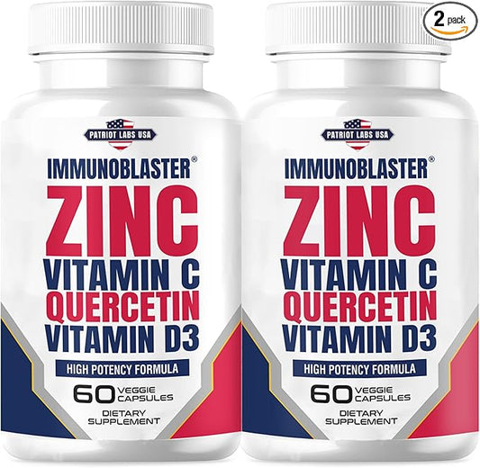 (2 Pack) ImmunoBlaster Zinc Quercetin 500mg with Vitamin D and C Antioxidant Immune Support High Potency Quercetin Zinc Supplement for Men and Women - Gluten, Soy, & Dairy Free - 120 Count (Twin Pack)-SeraviaPure
