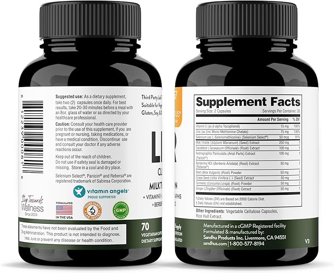 Sandhu's Liver Renew Cleanse Detox, Repair & Support |70 Capsules (Pack of 2)| 2 Months+ Supply| Herbal Supplement for Liver Health| Milk Thistle Dandelion Root with 9 Minerals-SeraviaPure
