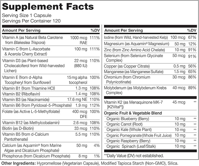 NATURELO Mens Multivitamins - One Daily Multivitamin for Men with Vitamins, Minerals & Organic Whole Foods, Boost Energy & Health, Non-GMO, 120 Vegetarian Capsules-SeraviaPure