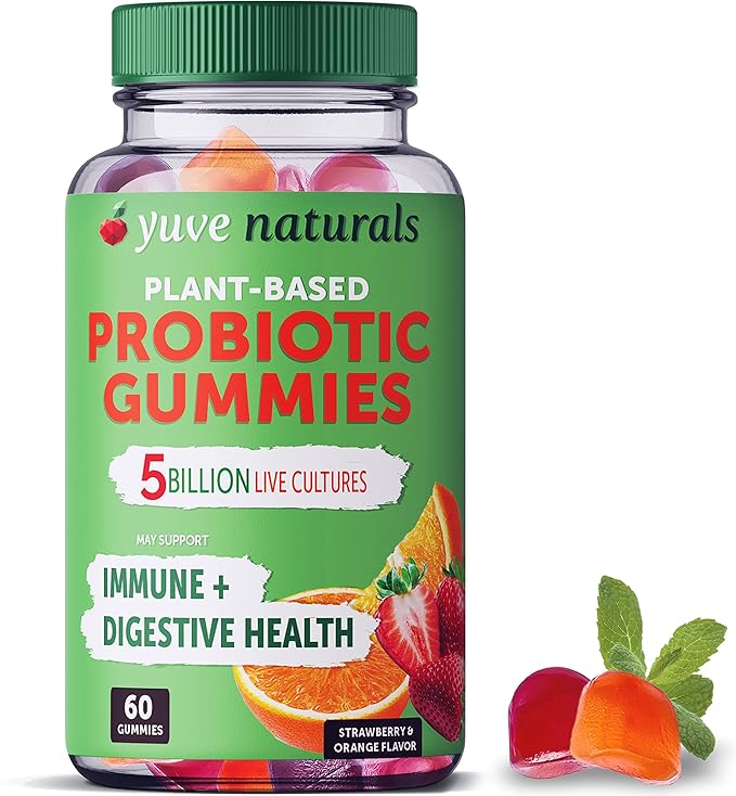 Yuve Vegan Probiotic Gummies, Probiotics for Women & Men, Sugar & Gluten-Free Gummy Probiotics, Digestive & Immune Support, 5 Billion CFU, Helps with Constipation, Bloating & Leaky Gut, Non-GMO - 60ct-SeraviaPure