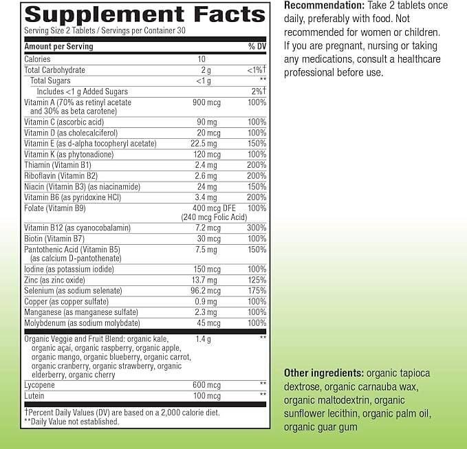 Nature's Way Alive! Garden Goodness Men's Multivitamin, One Serving of Veggies and Fruits**, High Potency B-Vitamins, 60 Tablets-SeraviaPure