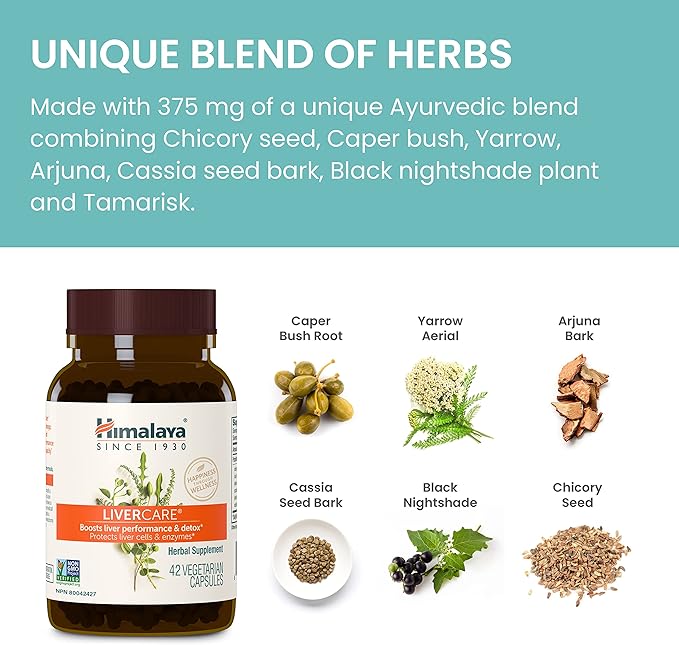 Himalaya LiverCare, Liver Cleanse and Detox, Herbal Supplement for Liver Support, Enhances The Detoxification Process, Liver Cleanse Formula, 375 mg, 42 Capsules, 3 Week Supply