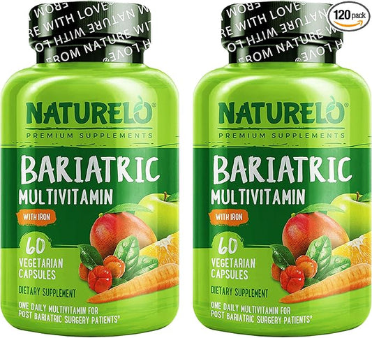 NATURELO Bariatric Multivitamin - One Daily with Iron - Supplement for Post Gastric Bypass Surgery Patients - Natural Whole Food Nutrition - 120 Veggie Capsules-SeraviaPure