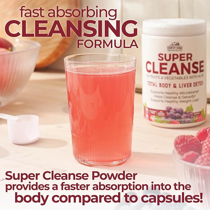 COUNTRY FARMS Super Cleanse, Super Juice Cleanse, Supports Healthy Digestive System, 34 Fruits and Vegetables with Aloe, Promotes Natural Detoxification, Drink Powder, 14 Servings, 9.88 Ounce-SeraviaPure