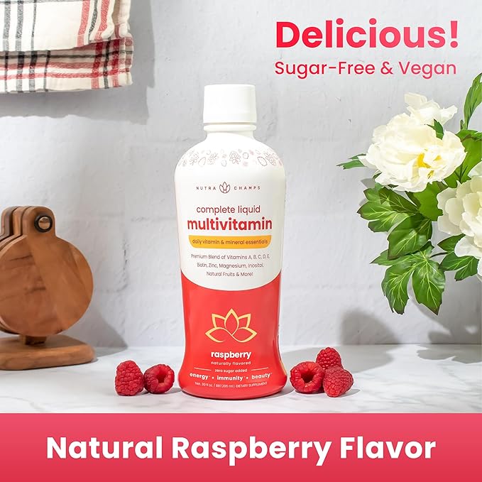 NutraChamps Complete Liquid Multivitamins | No Added Sugar | Liquid Vitamins for Women, Men & Kids | Vegan Liquid Vitamin Multimineral Supplement | Energy, Immunity & Beauty-SeraviaPure