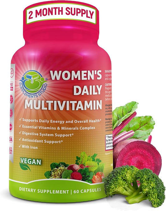 Women's Daily Multivitamin with Iron - Vegan Multivitamin for Women with Biotin, Organic Superfoods, B-Complex, Probiotics, Enzymes - Energy, Immunity, Gut Health Support - Easy to Swallow Capsules-SeraviaPure