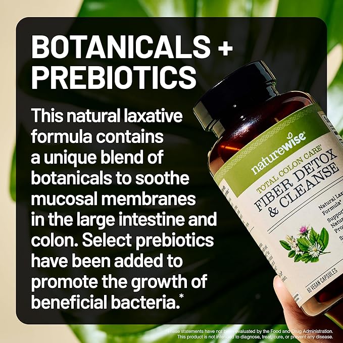 NatureWise Total Colon Care Fiber Cleanse - Natural Laxative Blend - Herbal Laxatives, Prebiotics, & Enzymes for Regularity, Digestion, Weight & Gut Health - Non-GMO - 60 Capsules[30-Day Supply]-SeraviaPure