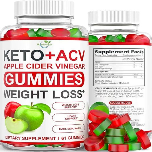 Keto ACV Gummies Advanced Weight Loss - ACV Keto Gummies Supplement for Women and Men - Metabolism, Detox, Cleanse - Apple Cider Vinegar Kelly Clarkson - Ginger + Apple Flavor - 61 CT-SeraviaPure