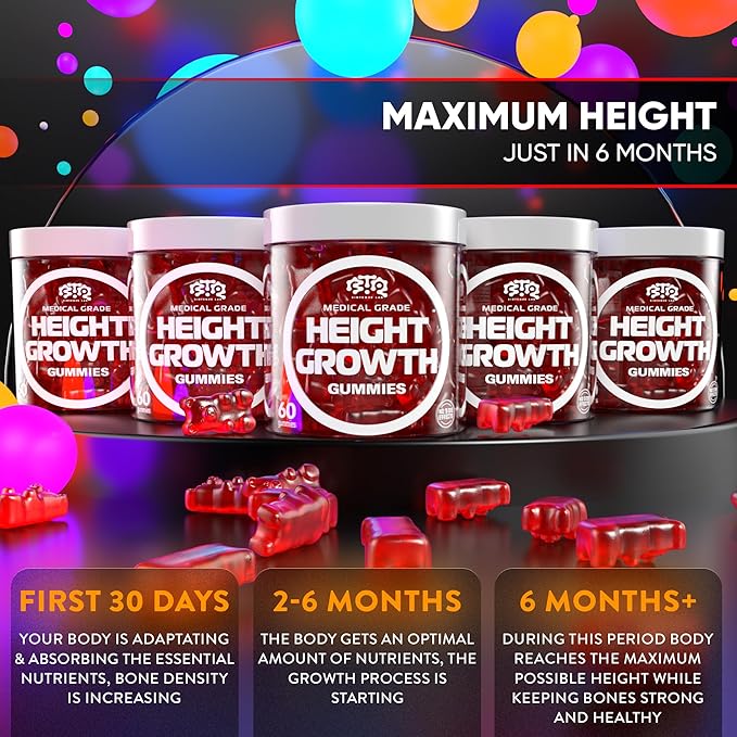 Height Growth Increase Gummies Vitamins, Grow Tall Supplement, Calcium, Magnesium, Zinc, Ashwagandha, Glucosamine Multivitamin for Teens, Kids, Adults-SeraviaPure