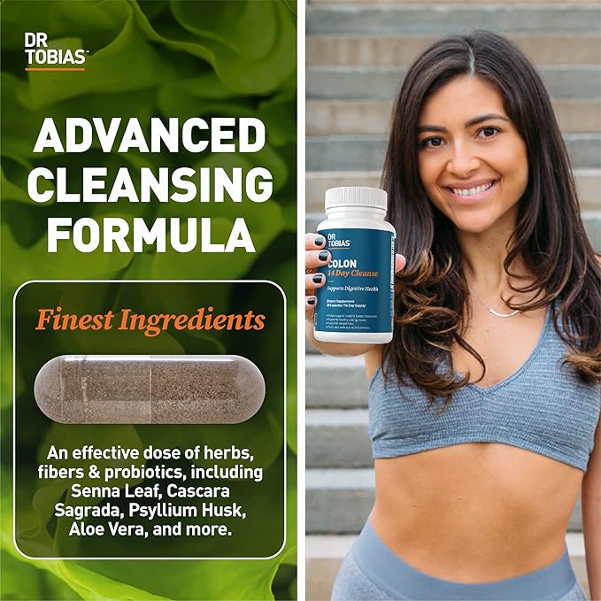 Dr. Tobias Colon 14 Day Cleanse, Advanced Gut Cleanse Detox for Women & Men with Cascara Sagrada, Psyllium Husk, Senna Leaf & Probiotics, Non-GMO Colon Cleanse, 3 Bottles of 28 Capsules (1-2 Daily)-SeraviaPure