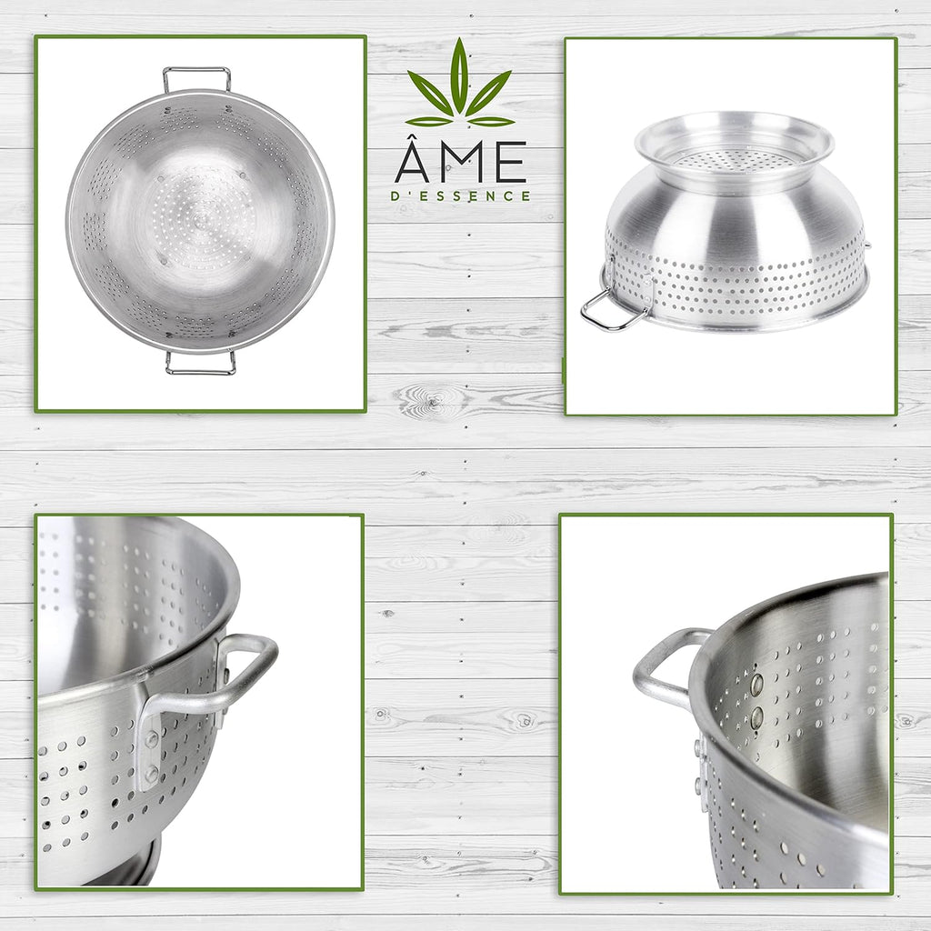 (8-QT) Aluminum Colander with Handles and Base Heavy Duty Commercial Grade