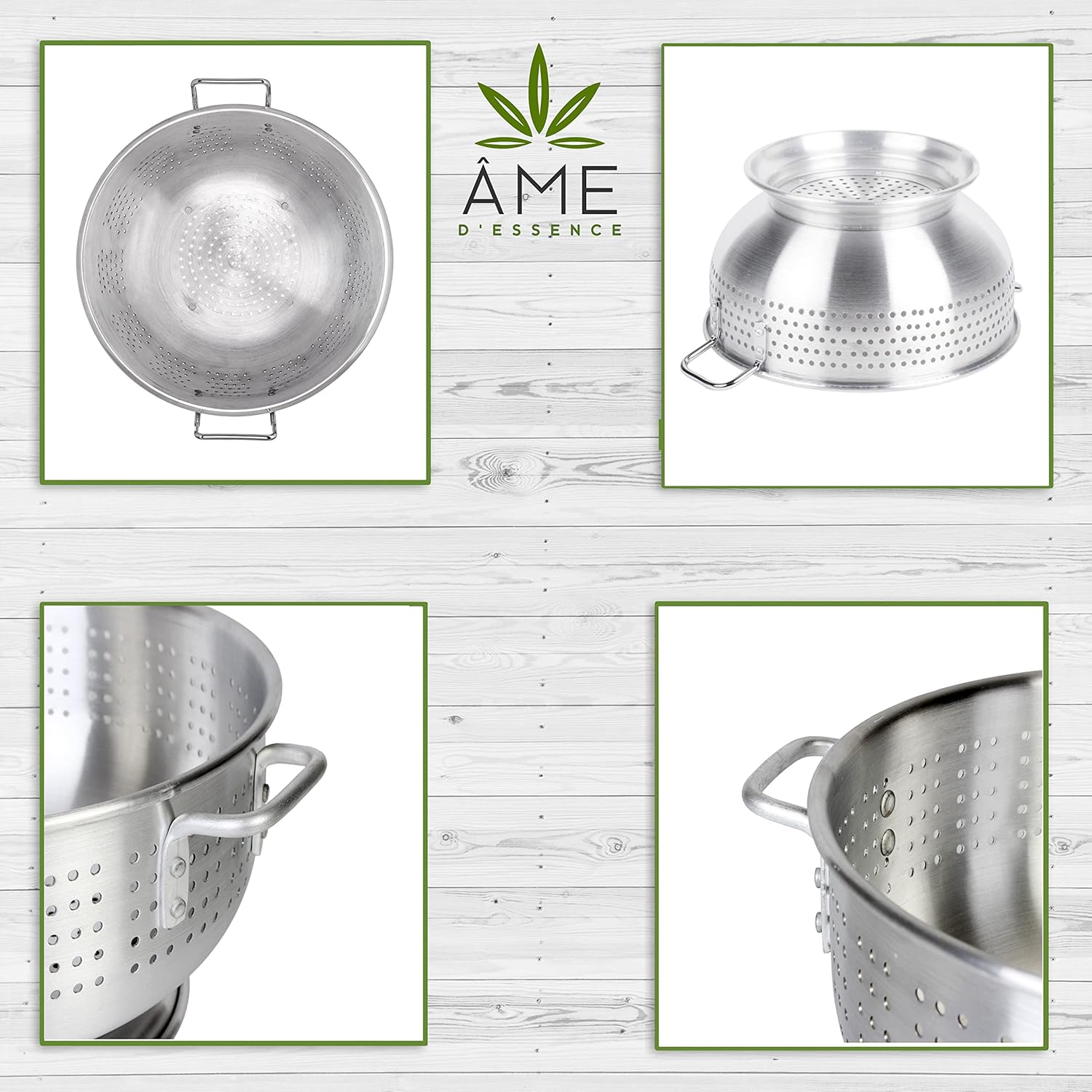 (8-QT) Aluminum Colander with Handles and Base Heavy Duty Commercial Grade