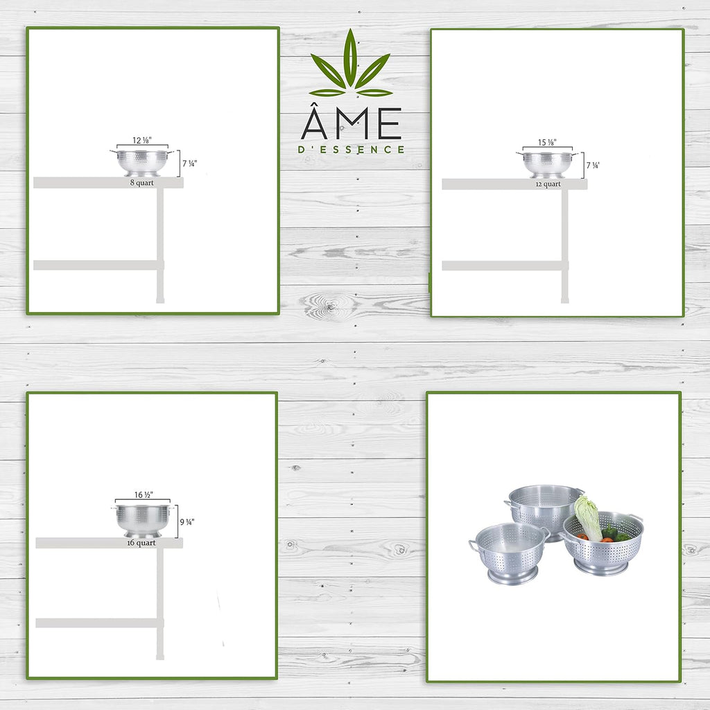 (16-QT) Aluminum Colander with Handles and Base Heavy Duty Commercial Grade
