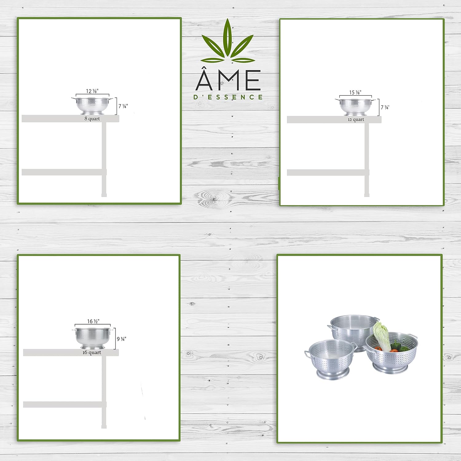 (8-QT) Aluminum Colander with Handles and Base Heavy Duty Commercial Grade