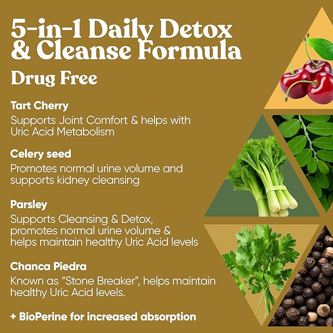 Purge! Uric Acid Flush – Eat & Drink What You Want – Detox and Cleanse with Celery Seed Extract, Tart Cherry & Chanca Piedra for Effective Joint Support & Active Mobility – 120 Soft Vegan Capsules-SeraviaPure