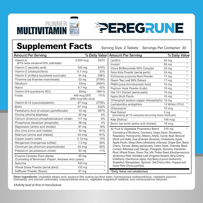 Runner Multivitamin – Engineered Vitamin with Antioxidants for Health/Running Recovery – Complete B Complex for Endurance, Energy – Probiotics, Whole Foods – Certified Running Supplements-SeraviaPure