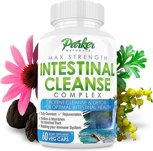Intestinal Cleanse for Adults – Extra Strength Intestine Cleanse and Detox Supplements with Black Walnut Hull, Wormwood, and Echinacea – 60 Capsules
