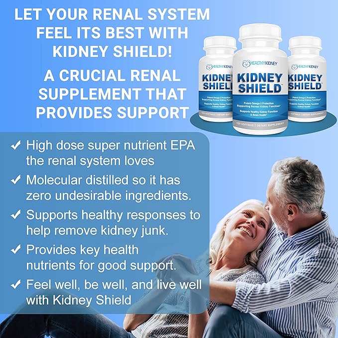 Kidney Shield Omega 3 Fish Oil Supplements - DHA EPA Omega 3 Supplement for Women & Men Kidney Health - Omega3 to Support Normal Kidney Function & Kidney Cleanse Detox & Repair - 120 Lemon Softgels-SeraviaPure