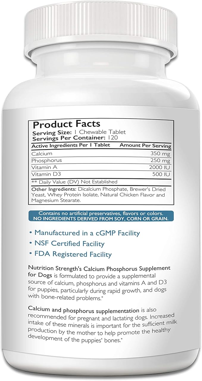 Calcium Phosphorus for Dogs Supplement, Provide Calcium for Puppies, Promote Healthy Dog Bones and Puppy Growth Rate, Dog Bone Supplement, 120 Chewable Tablets