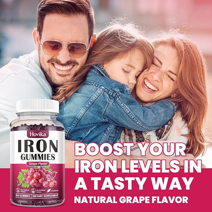 (2 Pack) Iron Gummies Supplement for Women & Men, Iron Supplements for Anemia with Vitamin C, B12, Folate-Blood Builder & Energy Support for Iron Deficiency - Grape Flavor, Vegan, 120 Gummies-SeraviaPure