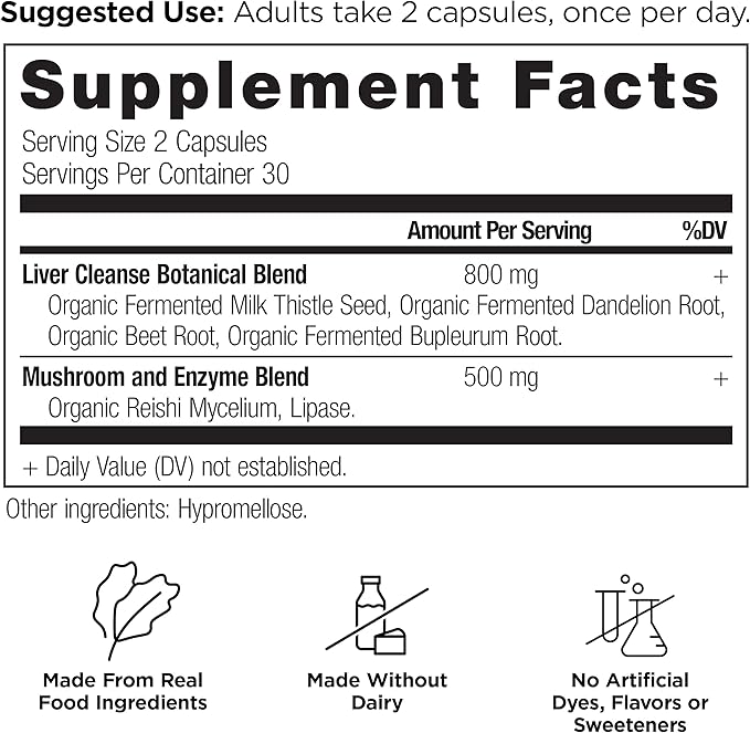 Liver Detox Supplement by Ancient Nutrition, Ancient Herbals Liver Cleanse with Milk Thistle, Dandelion Root & Reishi for Optimal Liver Support, 1300mg, Gluten Free, 60 Count-SeraviaPure