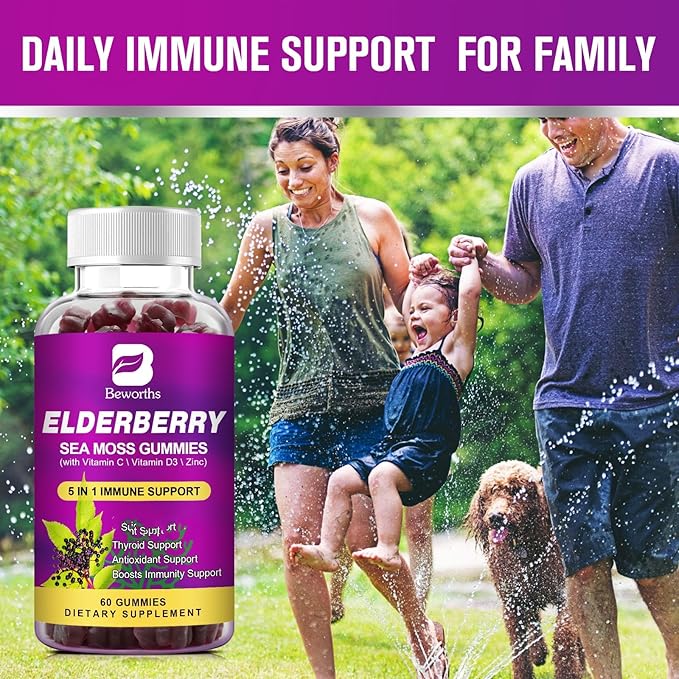 (2 Pack Elderberry Gummies & Irish Sea Moss, Organic Sambucus Elderberry Gummy with Seamoss, Zinc, Vitamin C, D3, Multivitamin Elderberry Vitamins - Sugar-Free-SeraviaPure