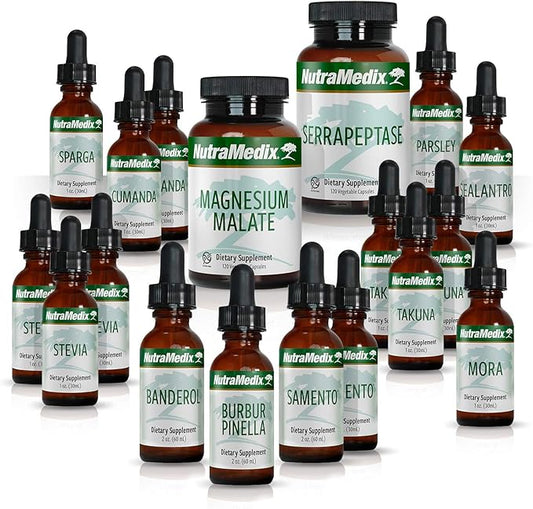 NutraMedix Cowden Support Program Month 3 - Bioavailable Herbal Detox Protocol Including Banderol, Burbur-Pinella, Serrapeptase, Samento Cat's Claw Tincture & More - Immune Support (18 Piece Set)-SeraviaPure